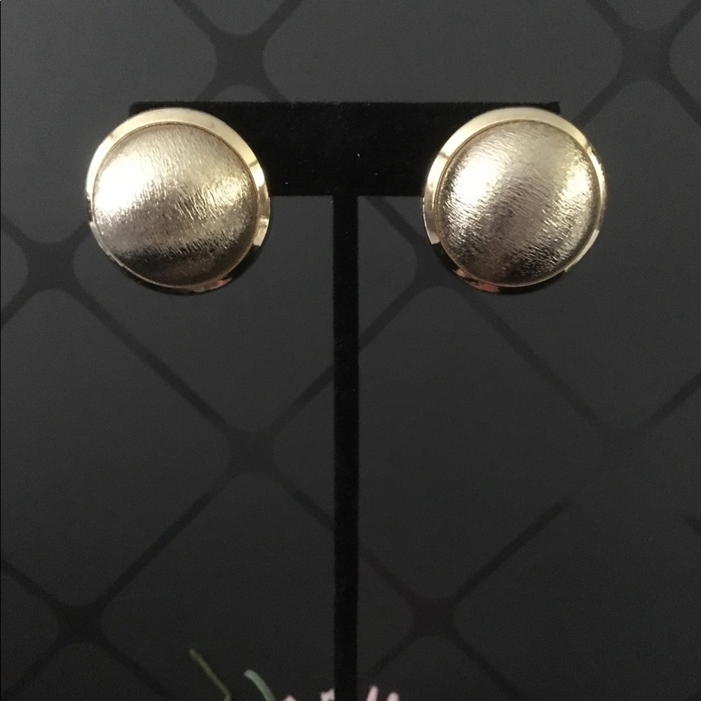 Brushed Pierced Gold -Tone Button Earrings